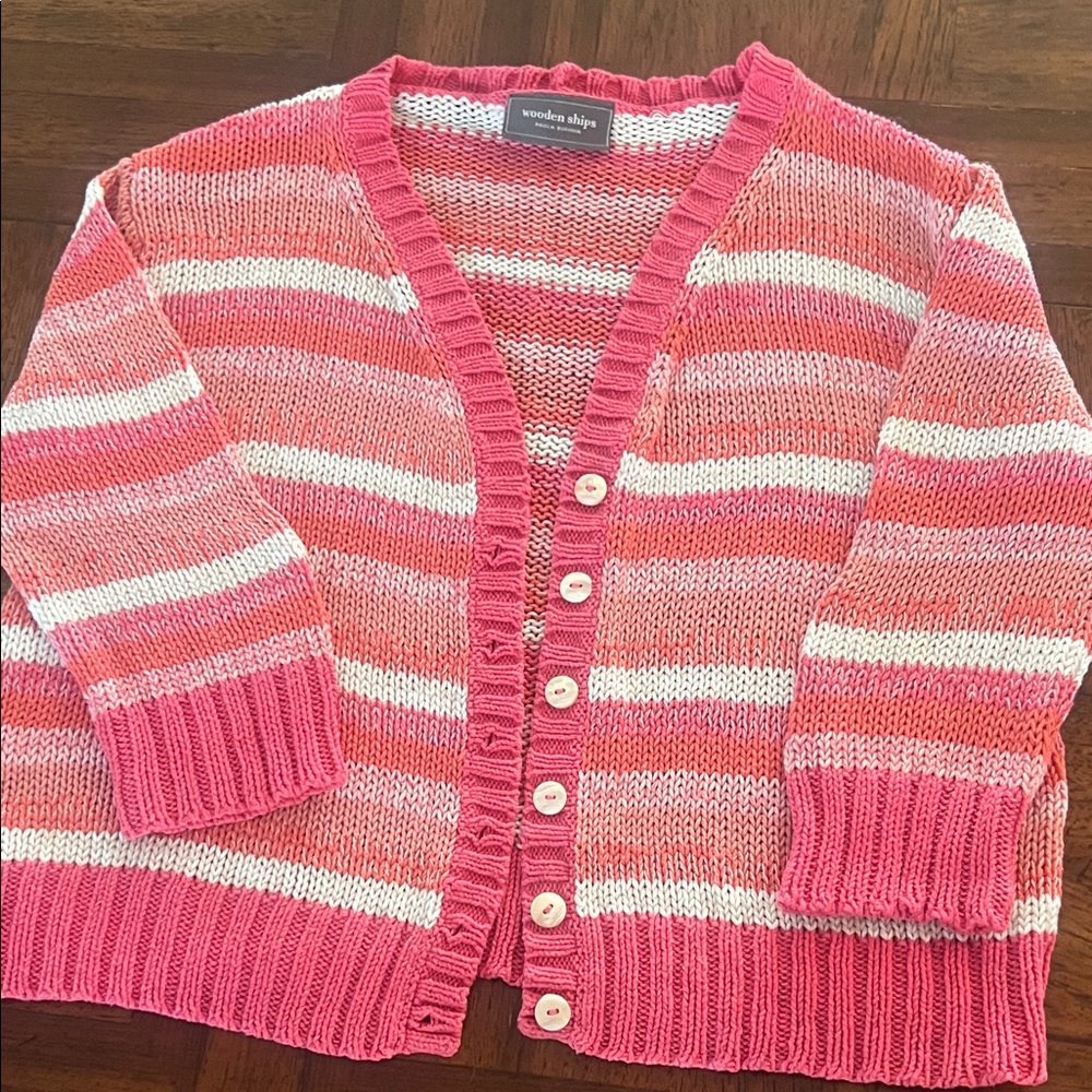 Wooden Ships Pink and White Knit Cardigan
